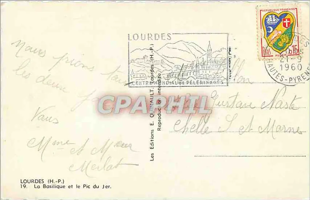 Lourdes (H.-P.) — A Basílica e o Pic du Jer — Éditions E. Quinault, n°19 - Verso