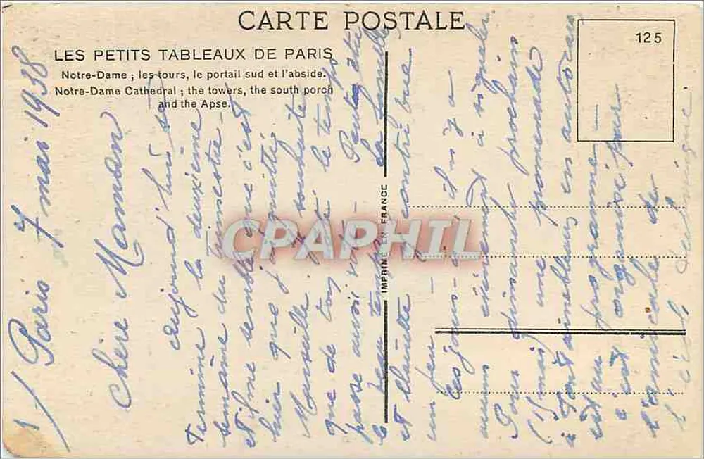 Notre-Dame de Paris — vue générale — Les Petits Tableaux de Paris, n°125 - Verso