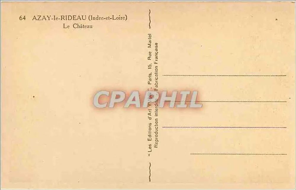 Azay-le-Rideau (Indre-et-Loire) — Le Château — Éditions d'Art Martel - Verso