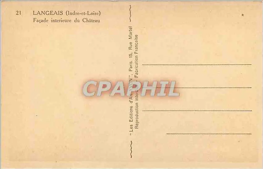 Langeais (Indre-et-Loire) — Façade intérieure du Château — Édition d'Art Martel - Verso