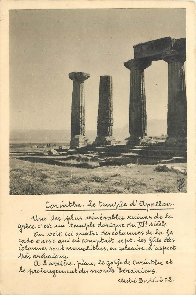 Corinto. O templo de Apolo — Ruínas do século VI — Sociedade de Edição, Paris - Frente