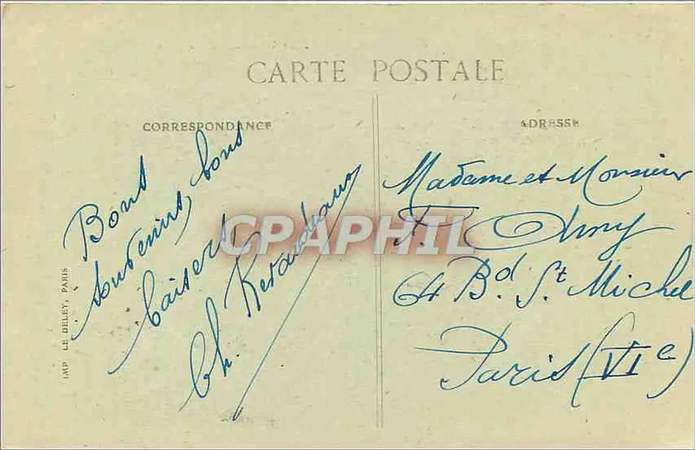 Reims — Place du Marché — Ruínas após guerra — Edit. E. Dumont, 122, rue de Vesle, Reims - Verso