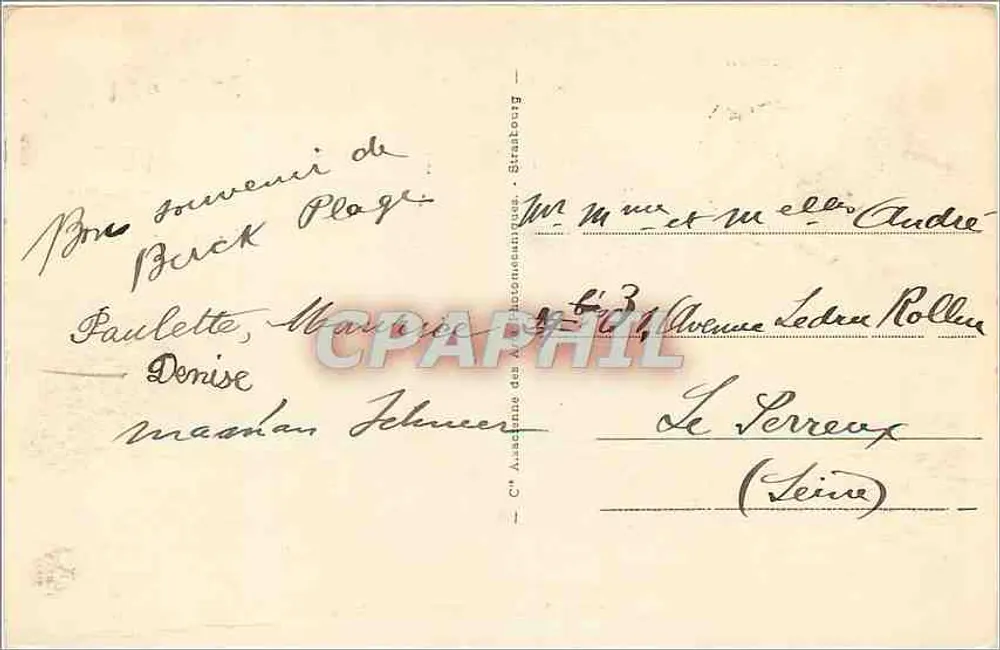 Banho dos Crianças — Berck-Plage — editor A. P. 3101 - Verso