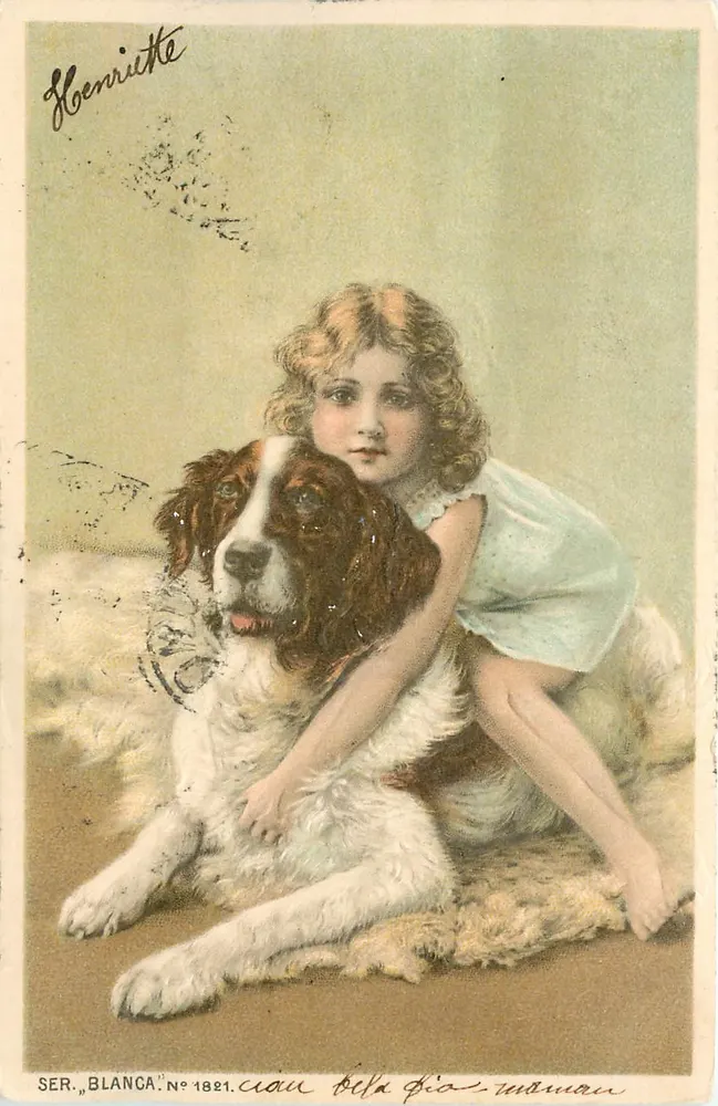 Menina e cachorro — série Blanca n°1821 — editor Blanca - Frente