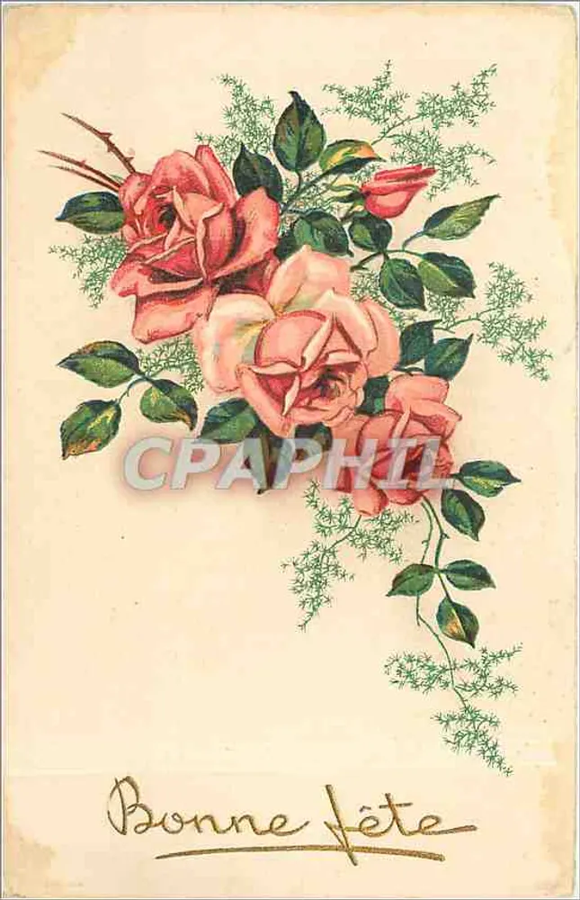 Arranjo de rosas — cartão de felicitações — Imp. M.D. Paris, série n°4.000 - Frente