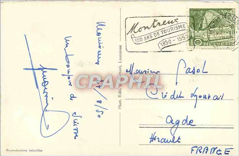 Montreux — Pavillon des Sports et Dents du Midi — Verlag: Phot. Edit. Cattori, Lausanne, n° 967 - Rückseite