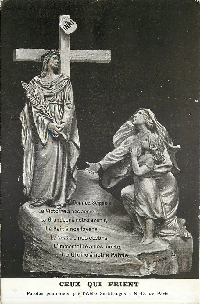 Cena religiosa — Estátua de Jesus Cristo e uma mulher em oração — L. Madretti escultor — Editora CARRIÈRE, 38, av. Montparnasse, Paris - Frente