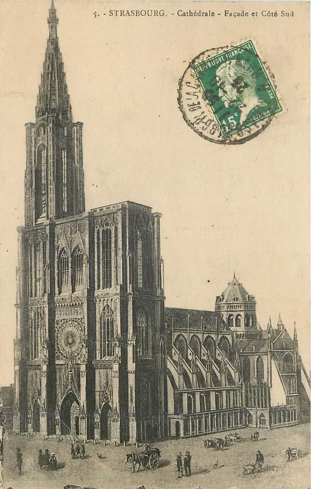 Estrasburgo - Catedral - Facha y Lado Sur — editor Cartas 'La Cigogne' n°5 - Anverso