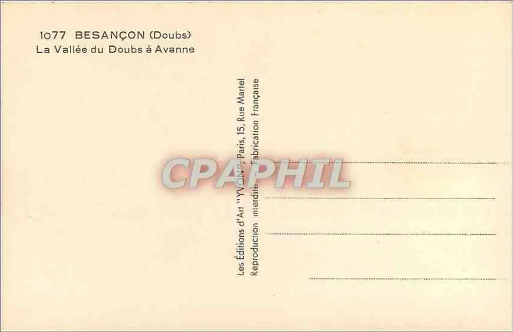 Besançon (Doubs) — A Vale do Doubs em Avanne — Les Éditions d'Art 'Yvon', Paris - Verso