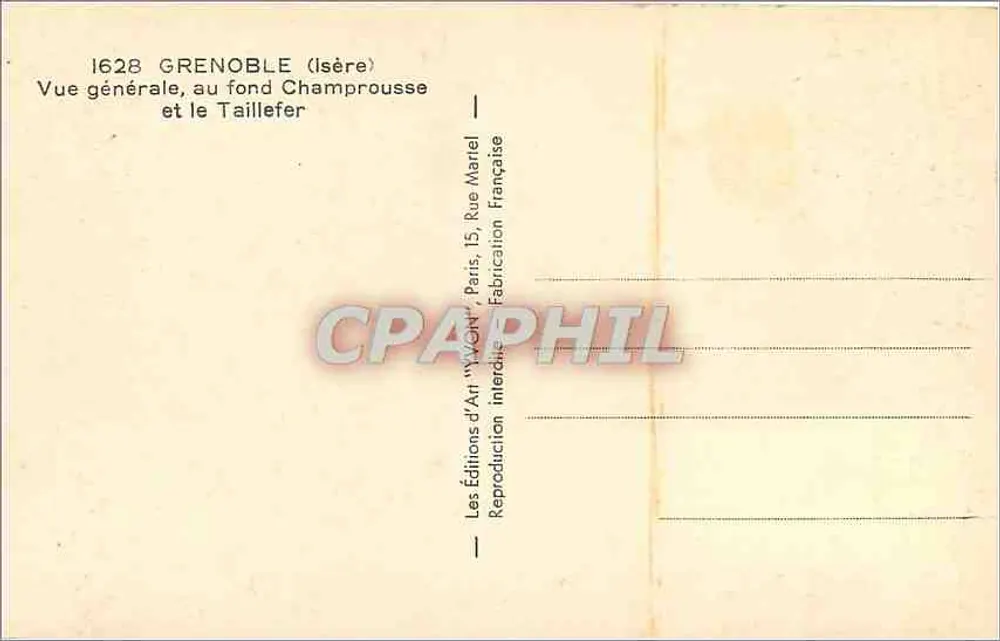 Grenoble (Isère) — Vista geral no fundo Champrouse e o Taillefer — Edições de Arte 'W.G.H.R.', Paris - Verso