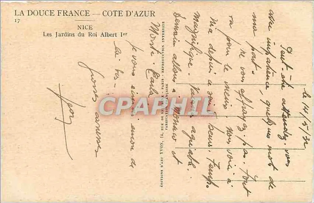 Jardins do Rei Albert I — Nice — Éditions d'Art Yvon - Verso