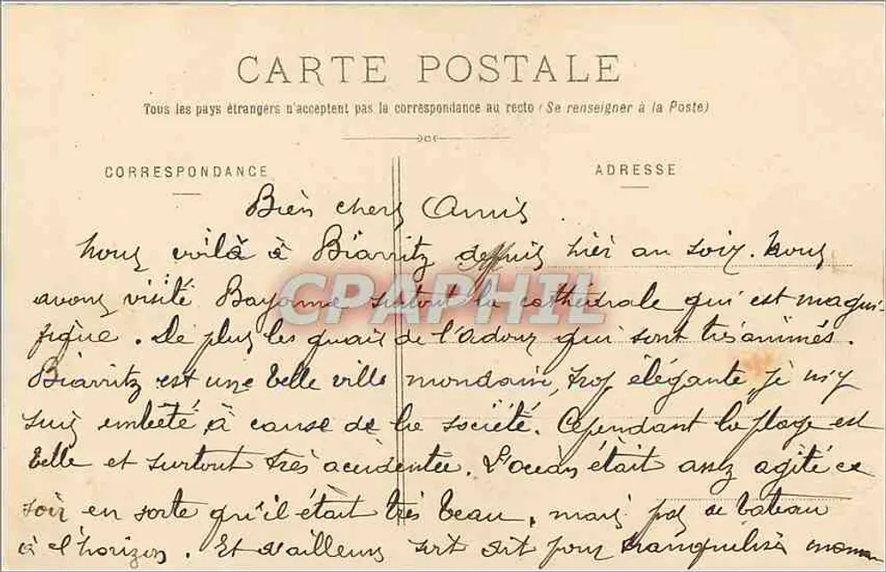 Biarritz Pittoresque — Place, Palast und Casino 1905 — Édition A. Simons N° 24 - Rückseite