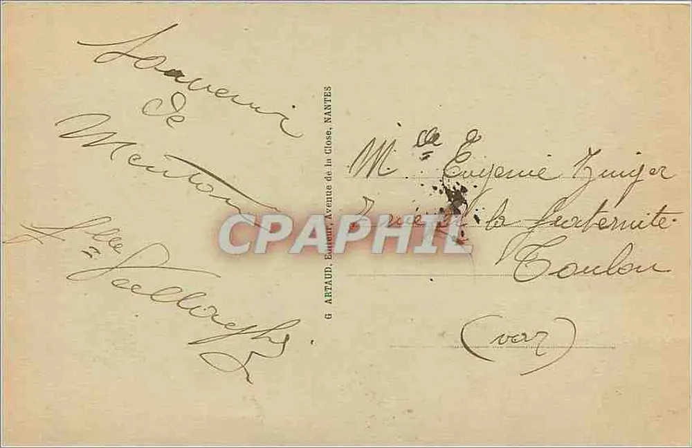 Menton - Jardins Públicos — estátua de touro cornudo, edifícios e montanhas no fundo — editor G. Artaud, n° 41 - Verso