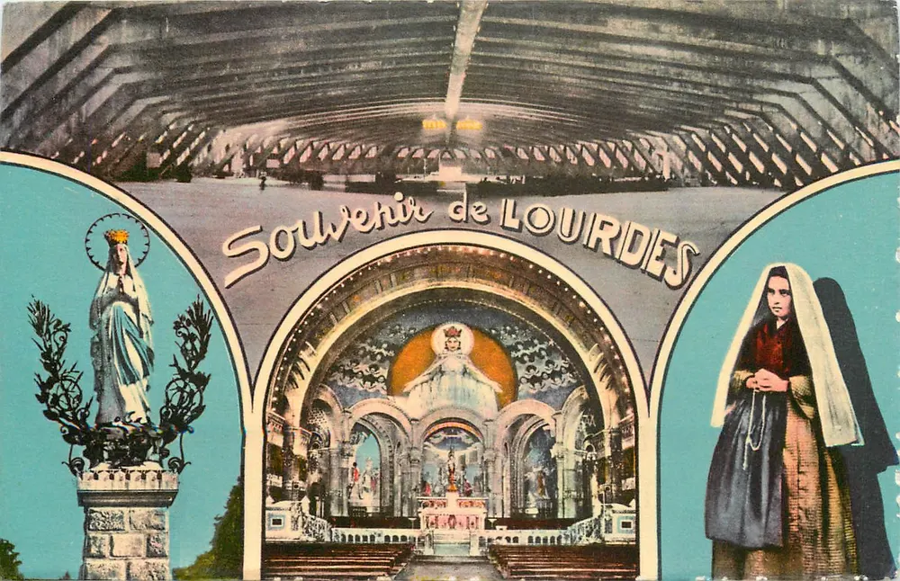 Interior da Basílica de Lourdes — Lembrança de Lourdes — Edições O. Quinault - Frente