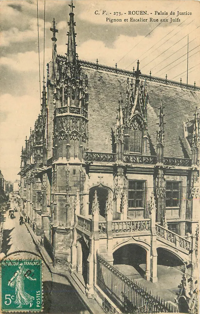 Rouen - Pałac Sądowy (dawniej ulica aux Juifs) — C.V. 273 - Fronton i Schody — wydawca C.V. - Awers