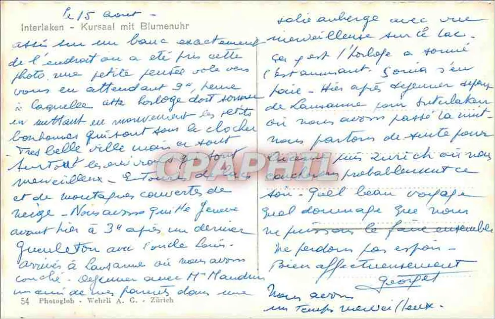 इंटरलैकेन के कर्साल — भवन और फूलों वाली घड़ी — फोटोग्लोब ए. जी. ज़्यूरिख - पीछे