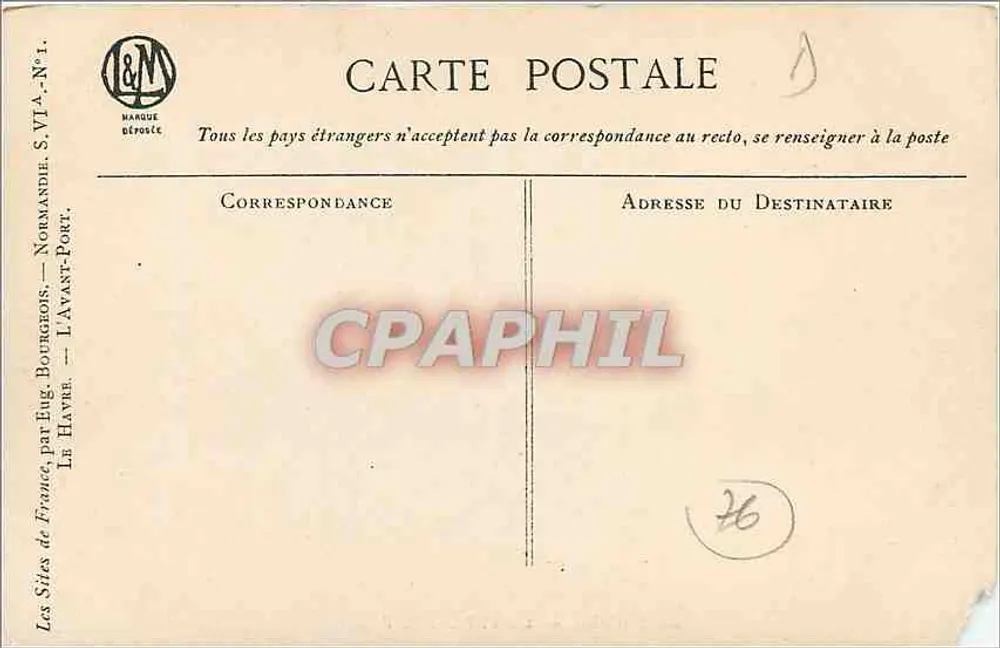 Le Havre — O Porto Anterior — Marge Géroult, Série VI-A-N°1 - Verso