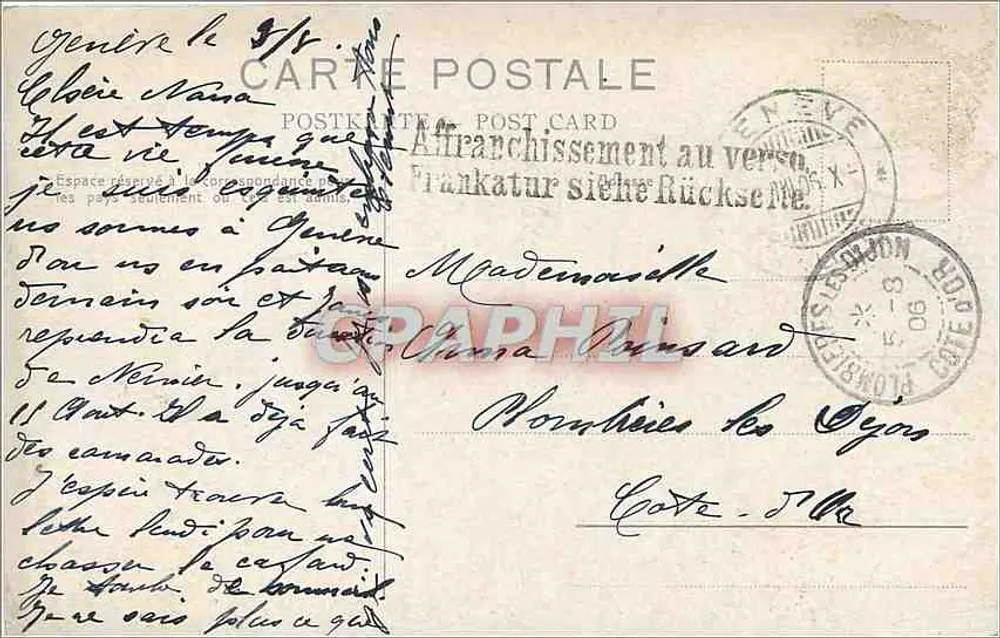 Genebra. Ilha de J.-J. Rousseau — Phototypie Co., Neuchâtel — n° 8114 - Verso