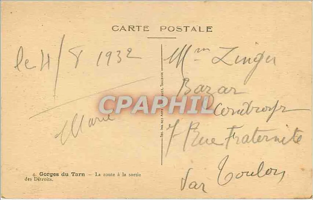 Gorges du Tarn — La route à la sortie des Détroits — Éditeur Toulouse, n°4 - Verso
