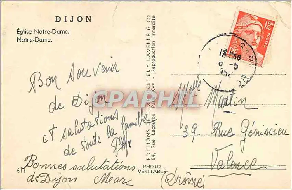 Igreja de Nossa Senhora — Dijon — Editor Estel, n°611 - Verso