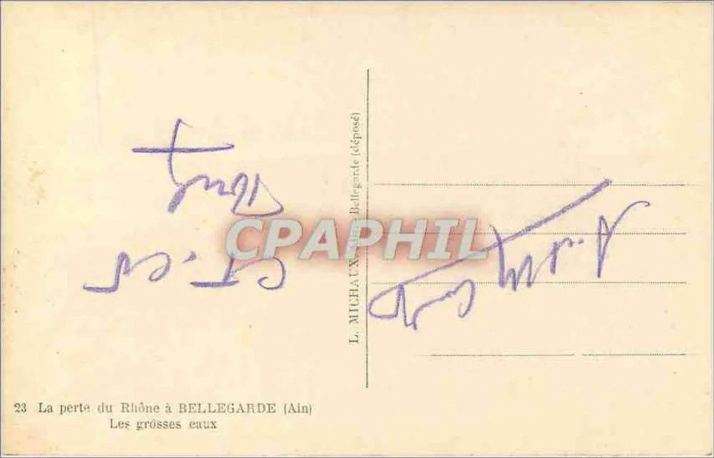 A perda do Rio Rhône em BELLEGARDE (Ain) — As grandes águas — L. MICHAUX (depositado) - Verso