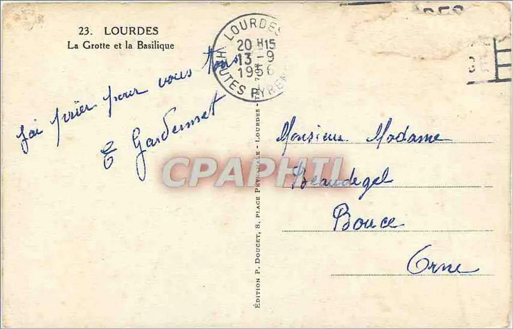 Lourdes — A Gruta e a Basílica — Edição P. Doucet, Lourdes - Verso