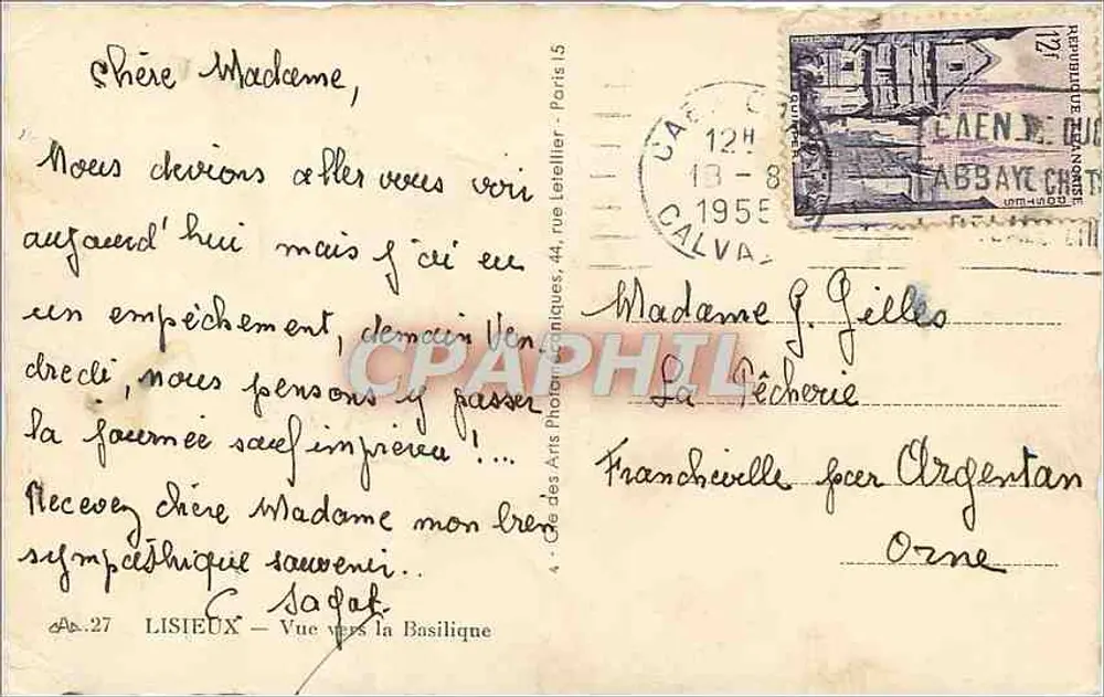 Basílica de Nossa Senhora de Lisieux — Vista para a Basílica — Editora: Chez des Arts Photographiques, n° 44 - Verso