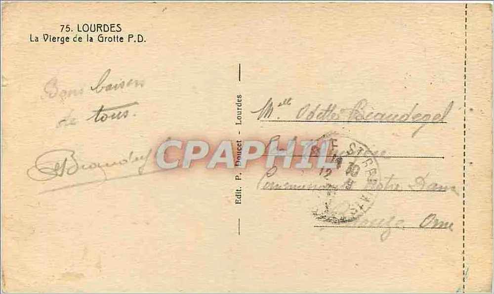Nossa Senhora da Gruta — Lourdes — Editor P. Doucet - Verso