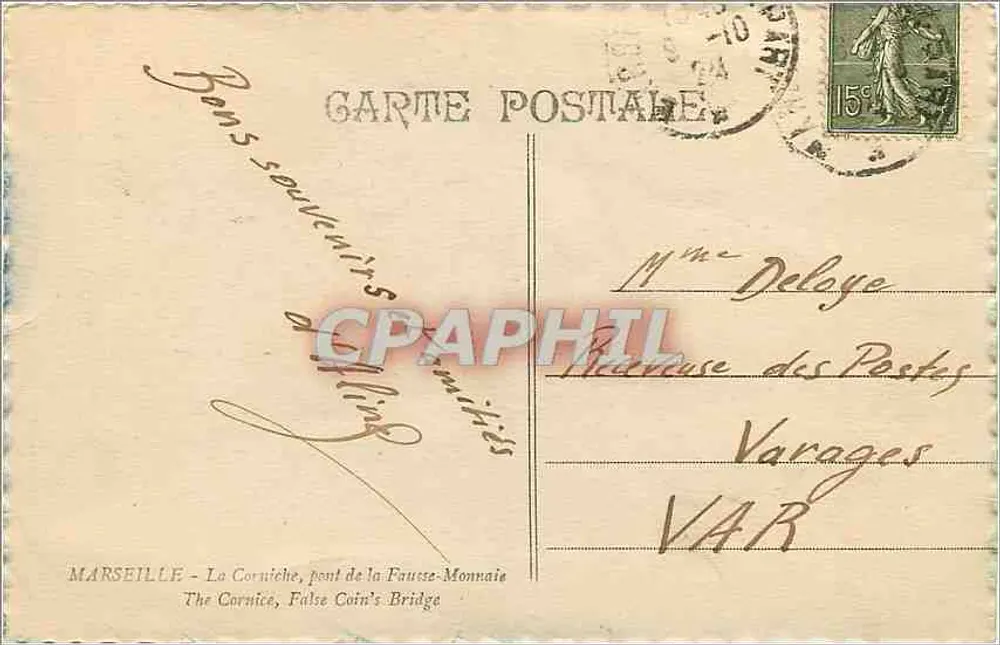 Marseille — Die Corniche, Brücke der Falschen Münze — Verlag: Graphphil - Rückseite
