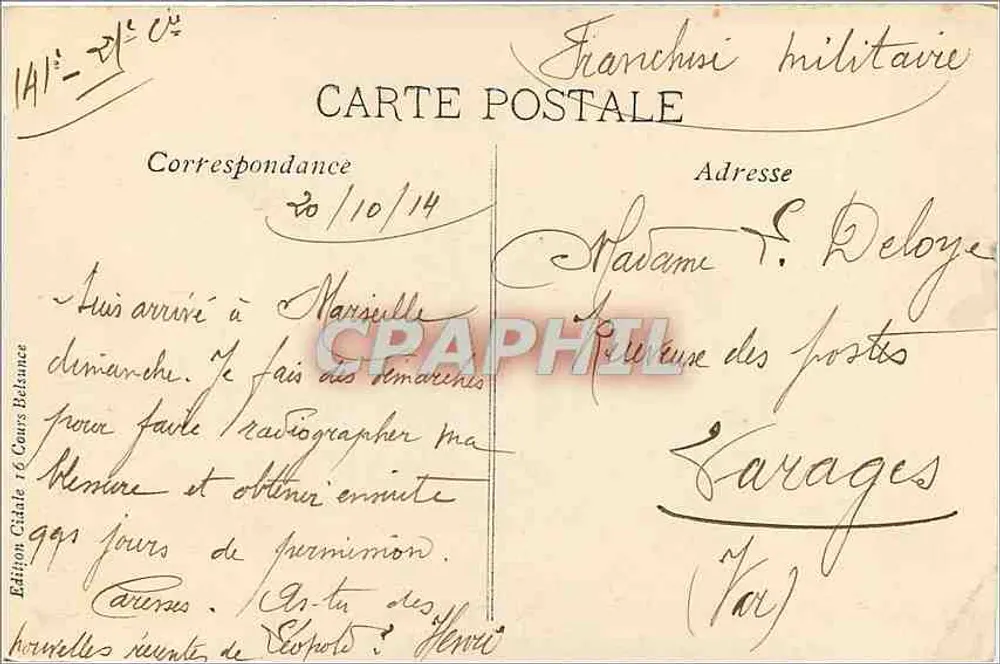 Castelo d'If — Marselha — Edição Cidale 16 Cours Belance - Verso