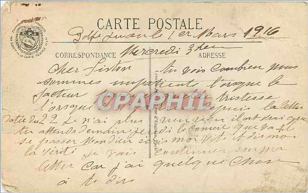Rue animée à Paris — scène d'attente du facteur — éditeur Pige à Paris, N° 860 - Verso