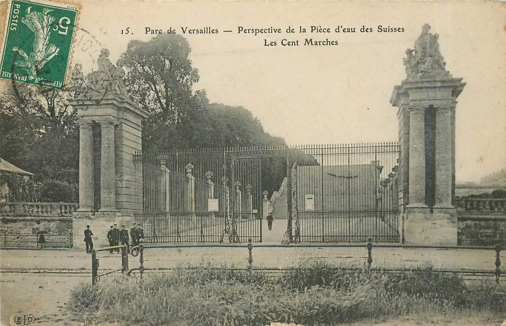 Schlosspark Versailles — Perspektive der Wasserstätte der Schweizer, die Hundertstufen — Verlag ELP, Nr. 15 - Vorderseite