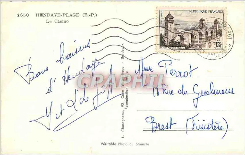O Casino de Hendaye-Plage — editor L. Chaigneau, n° 1650 - Verso