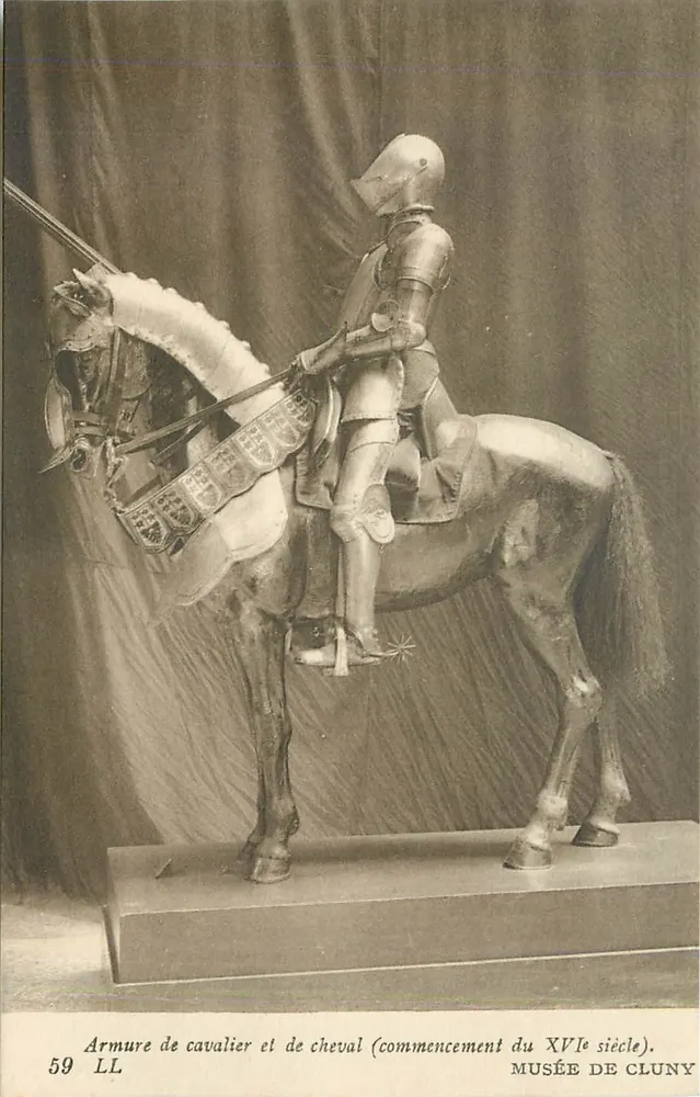 Armadura de cavaleiro e de cavalo (início do século XVI) — Museu de Cluny — Lévy Frères, n° 59 LL - Frente