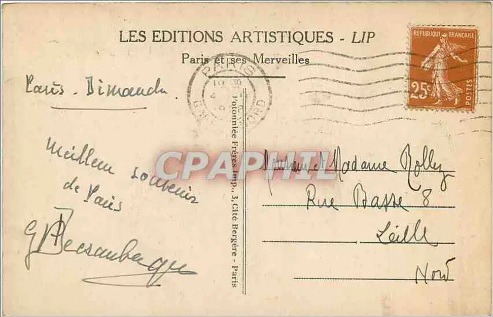 Paris - O Domo dos Invalidos — editor LIP, n° 94 - Verso