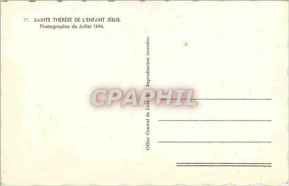 Santa Térèsa da Criança Jesus — Fotografia de Julho de 1896 — Office Central de Lisle - Verso