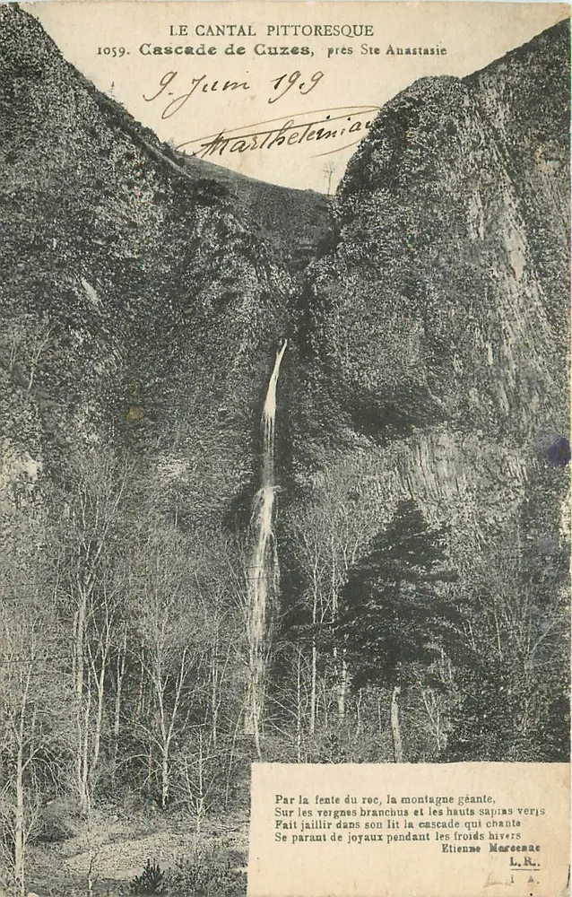 Cachoeira de Cuzez, perto de Ste Anastasie — Le Cantal pittoresque — Editor L.R., n° 1059 - Frente