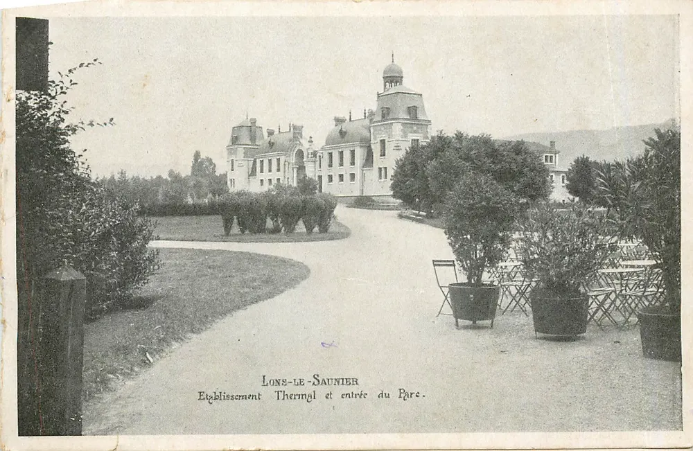 Lons-le-Saunier — Thermalbad und Eingang zum Park — unbekannter Verleger - Vorderseite