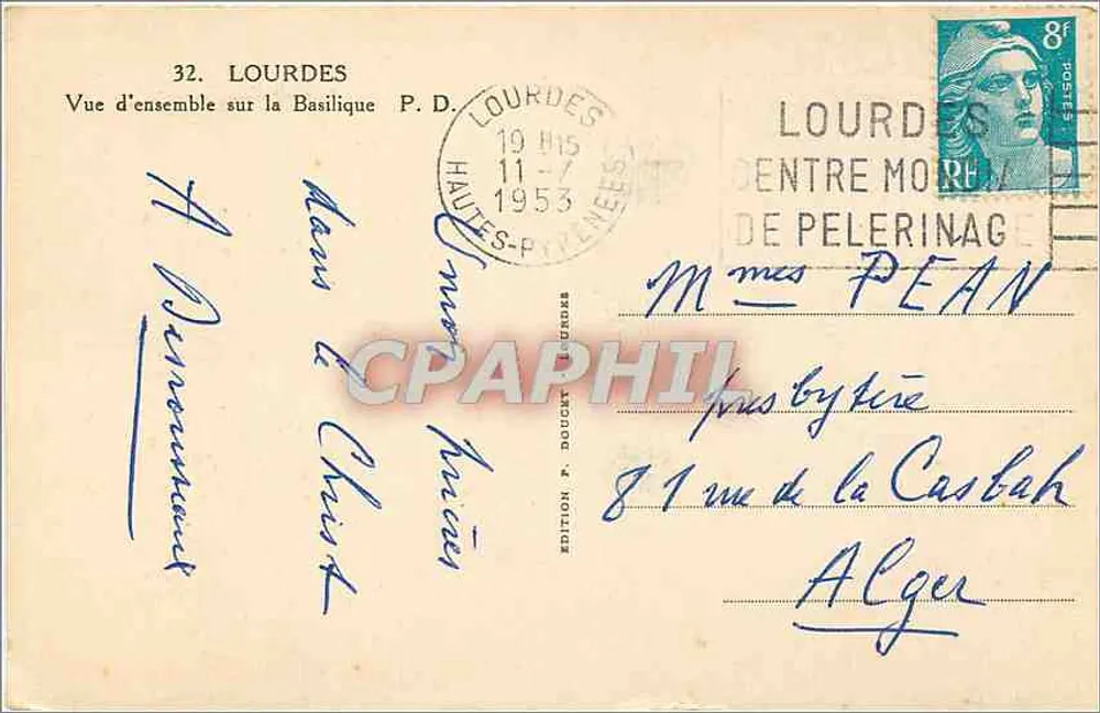 Lourdes — Vista geral sobre a Basílica — Edição P. Douchet - Verso
