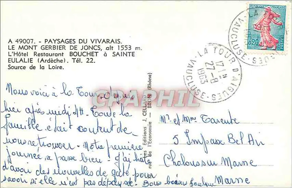 Ruïnes van de Toren van de Maagd in Vaison-la-Romaine — Uitgever J. Cellard, n° 49007 - Achterkant