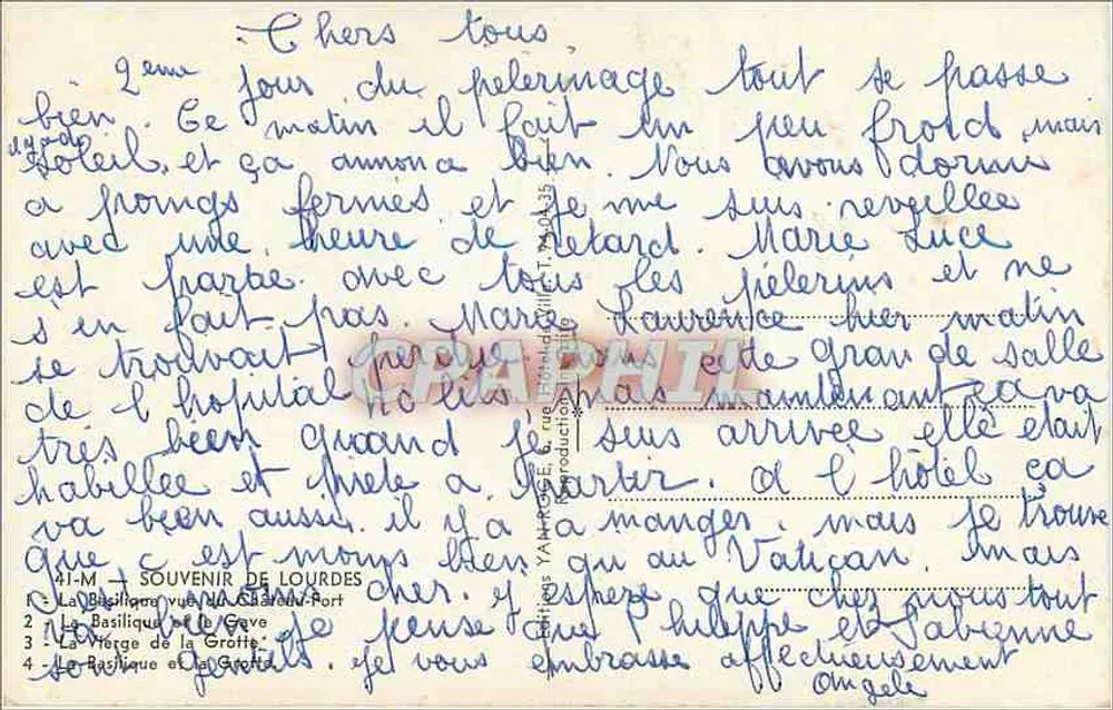Lourdes — Basílica Nossa Senhora de Lourdes e estátua da Virgem — editor anônimo, número de série não visível - Verso