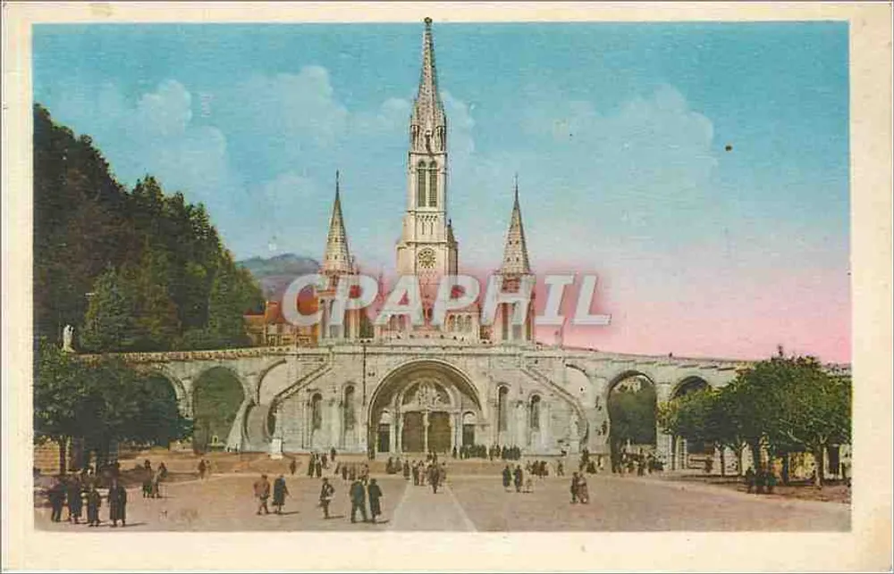 A Basílica e a frente do Rosário — Lourdes — Édit. P. Douen, n°40 - Frente