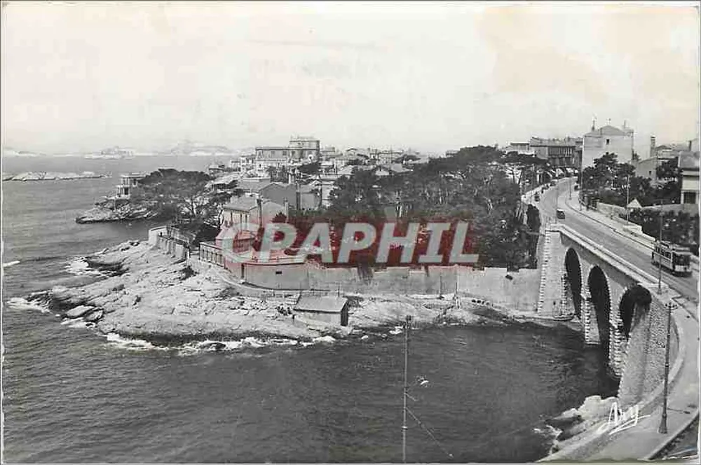 Vista da costa em Marselha — ponte e trem — editor A. Tard - Frente