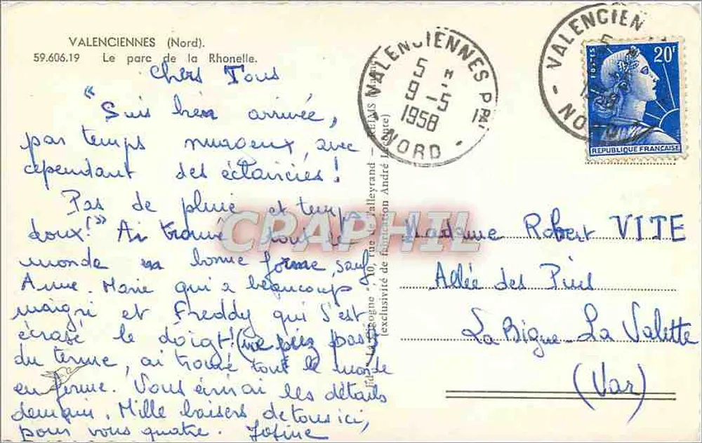 Parc de la Rhonelle — Valenciennes — éditeur A. Cigogne, n° 1 - Verso