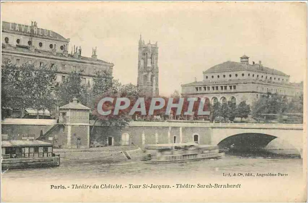 Paris - Teatro do Châtelet - Torre Saint-Jacques - Teatro Sarah Bernhardt — L. J. & Cie, editora, Angoulême-Paris - Frente