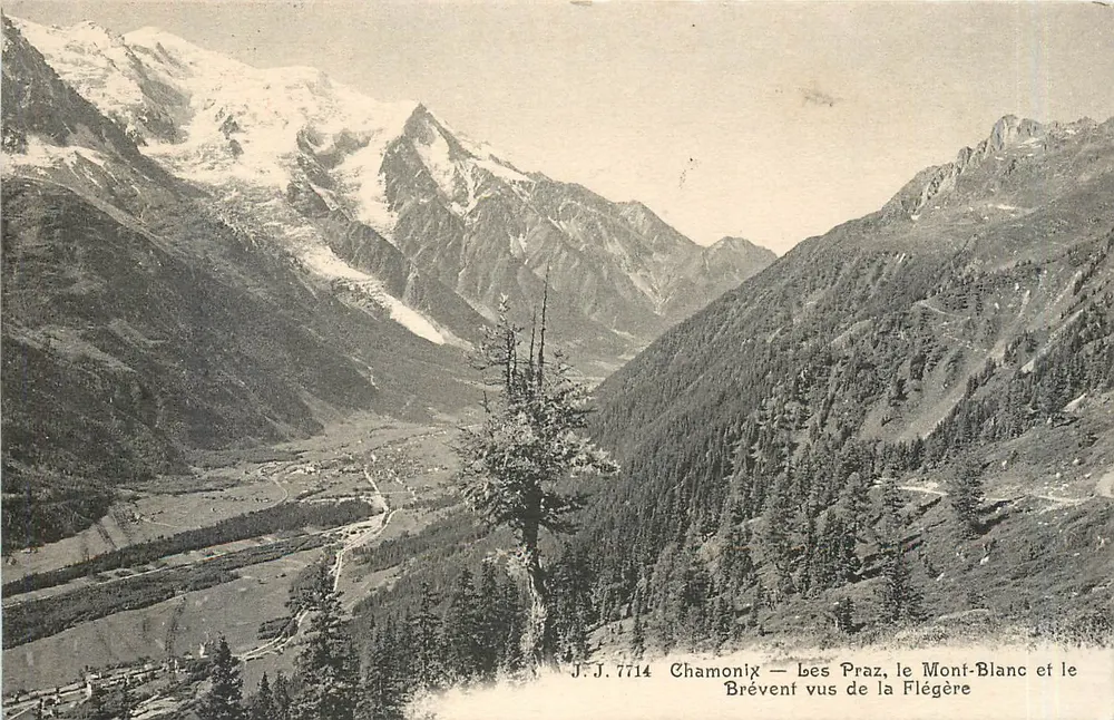 Chamonix — les Praz, le Mont-Blanc et le Brévent vus de la Flégère — J.J. 7714 - Recto