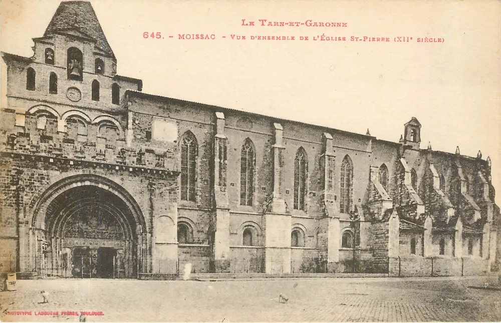 Moissac — Algemene uitzicht op de kerk van Sint-Pieter (12e eeuw) — Phototype Lassuthe Frères, Toulouse - Voorkant