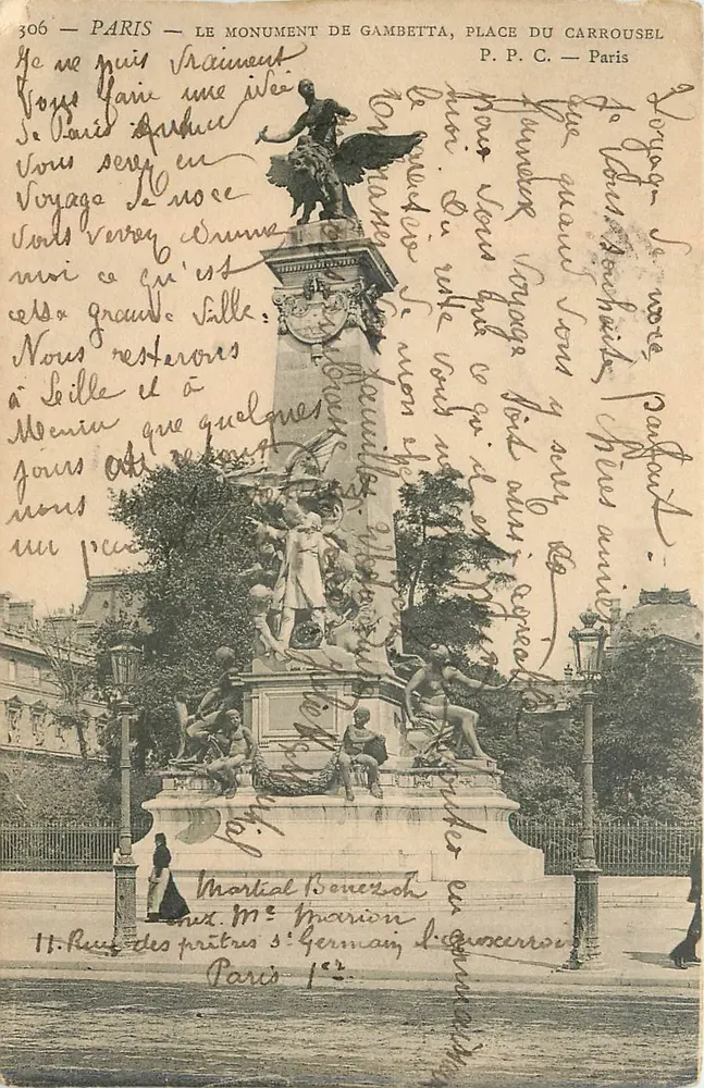 Paris — O Monumento de Gambetta, Praça do Carrossel — P.P.C. — Paris - Frente