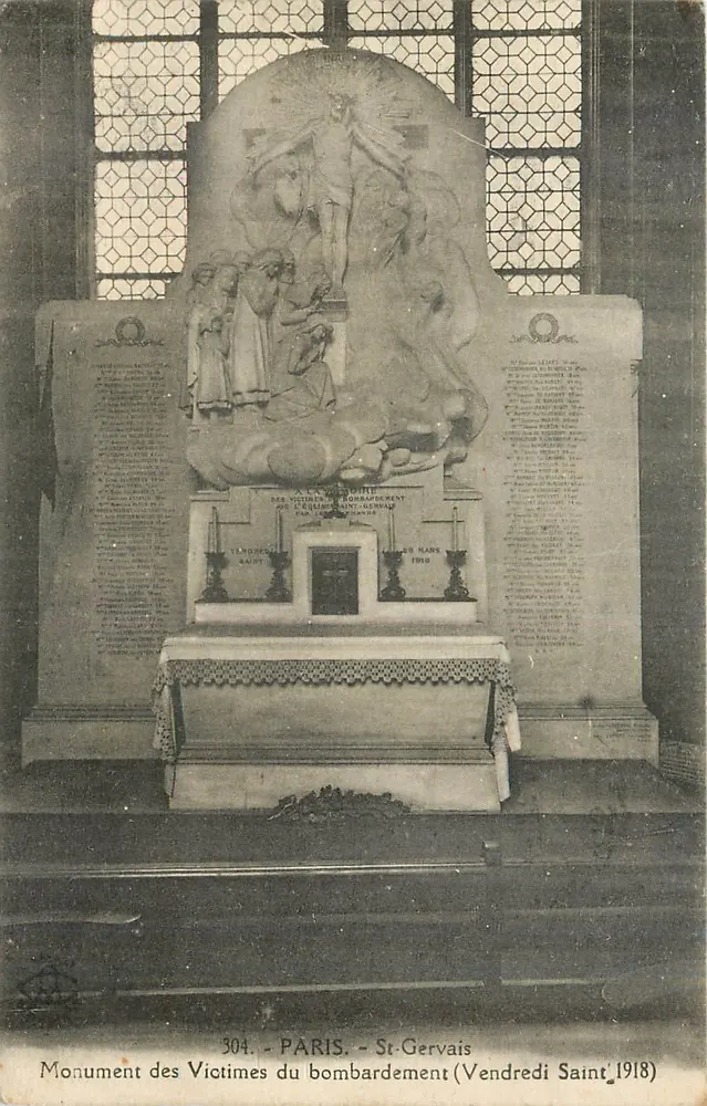 Paris - St-Gervais — Denkmal für die Opfer des Bombenangriffs (Karfreitag 1918) — unbekannter Verleger, Nr. 304 - Vorderseite