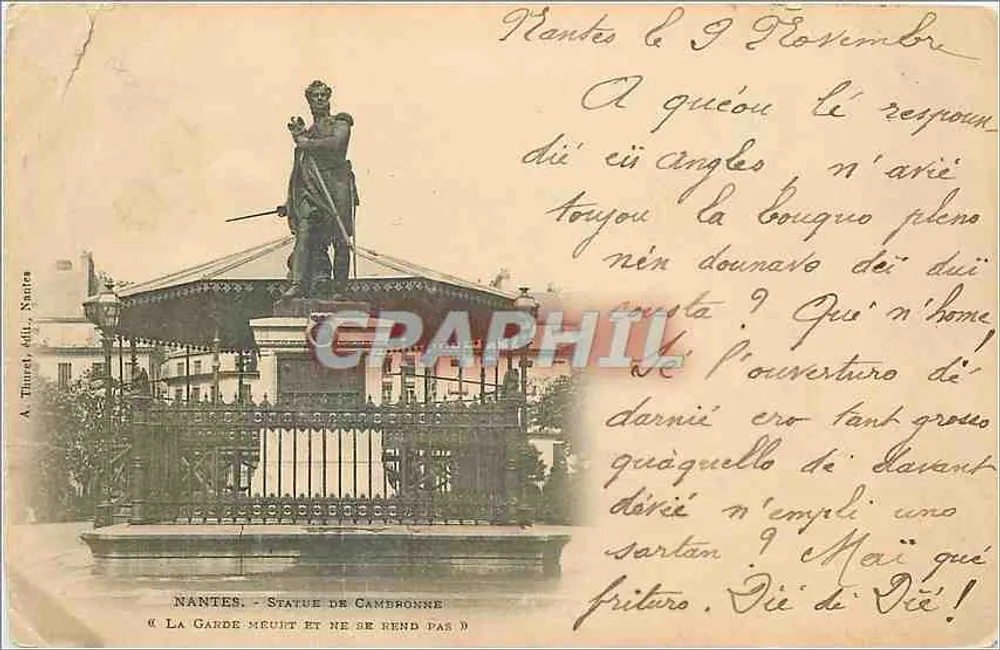 Nantes — Statue von Cambronne auf ihrer Säule — A. Thirard, Verlag, Nantes - Vorderseite